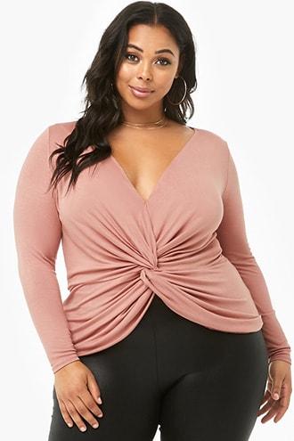 Forever21 Plus Size Plunging Surplice Twist-hem Top