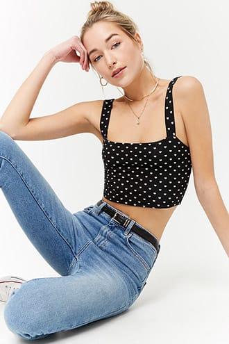 Forever21 Heart Print Crop Top