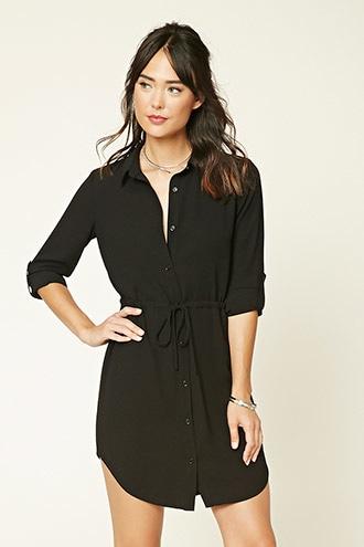 Forever21 Women's  Crepe Drawstring Shirt Dress
