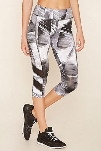 Forever21 Women's  Black & White Active Mesh Capri Leggings