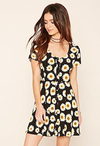 Forever21 Women's Sunflower Print A-line Dress