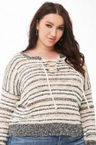 Forever21 Plus Size Striped Lace-up Knit Sweater
