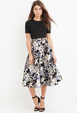 Love21 Tropical Print A-line Skirt