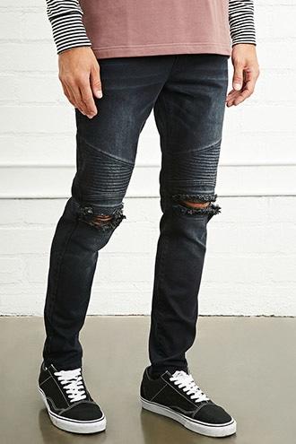 21 Men Men's  Distressed Moto Skinny Jeans
