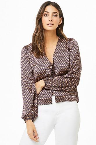 Forever21 Satin Geo Print Lace-up Top