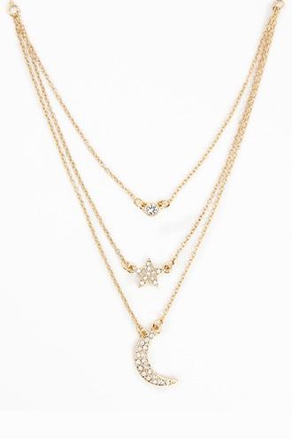 Forever21 Rhinestone Star & Moon Layered Necklace