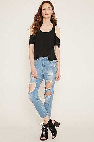 Love21 Women's  Medium Denim Contemporary Distressed Jeans