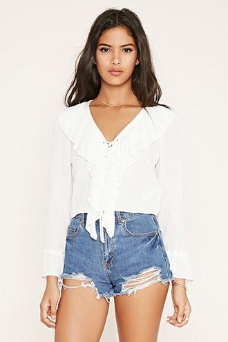 Forever21 Women's  Ruffled Lace-up Top