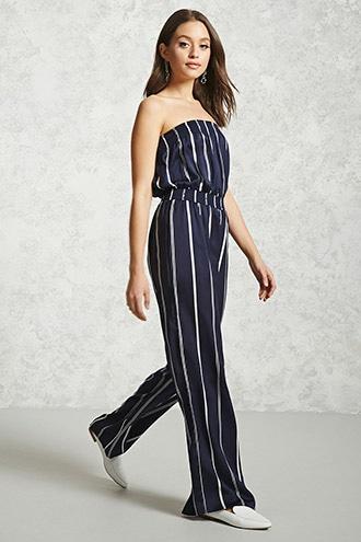Forever21 Pinstripe Strapless Jumpsuit