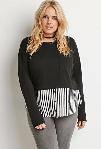 Forever21 Plus Stripe-layered Sweatshirt