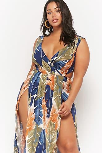Forever21 Plus Size Leaf Print Maxi Dress
