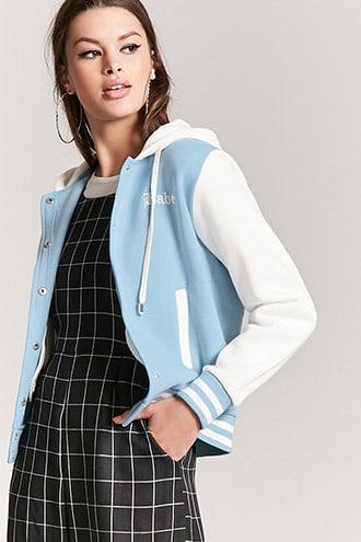Forever21 Babe Hooded Varsity Jacket