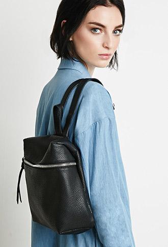 Forever 21 Pebbled Faux Leather Backpack Black One Size