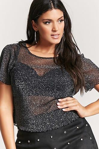 Forever21 Plus Size Sheer Glitter Mesh Top