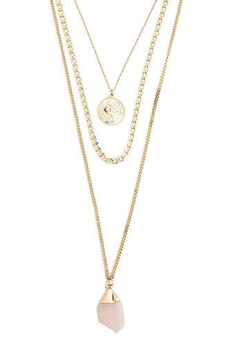 Forever21 Layered Faux Gemstone Pendant Necklace