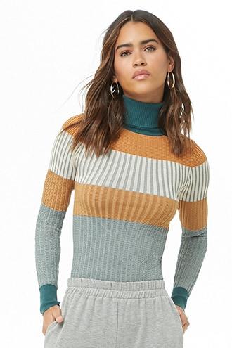 Forever21 Striped Colorblock Turtleneck Sweater
