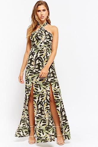Forever21 Leaf Print High-neck Maxi Dress