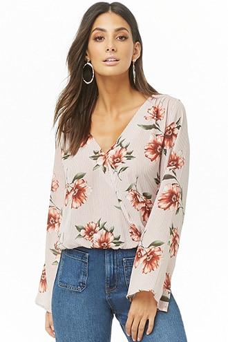 Forever21 Floral & Striped Surplice Top