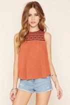 Forever21 Women's  Rust & Navy Embroidered Tribal-inspired Top