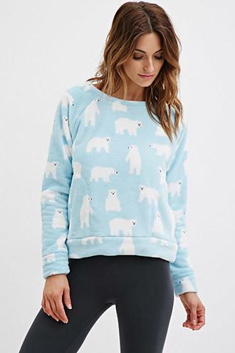 Forever21 Women's  Blue & White Plush Polar Bear Pj Top
