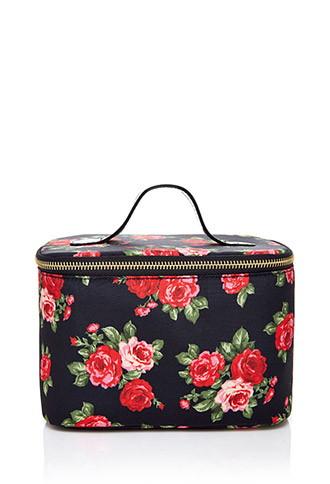 Forever21 Rose Print Cosmetic Bag (black/red)