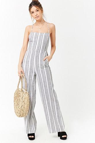 Forever21 Striped Lace-up Back Cami Jumpsuit