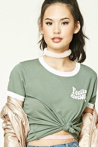Forever21 Feelin Awesome Ringer Tee