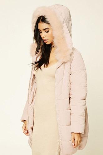 Forever21 Women's  Champagne Quilted Hooded Puffer Jacket