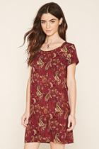 Forever21 Women's  Burgundy & Tan Paisley Print Shift Dress