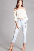 Forever21 Embroidered Distressed Jeans