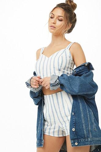 Forever21 Striped V-neck Crop Top