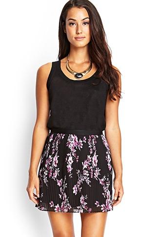 Forever21 Pleated Floral Chiffon Skirt