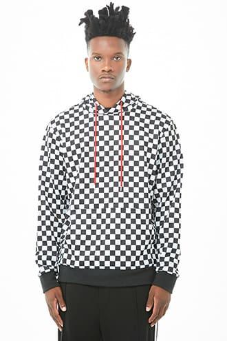 Forever21 French Terry Checkered Pullover Hoodie