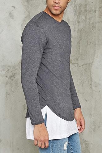 Forever21 Long-sleeve Heathered Knit Tee