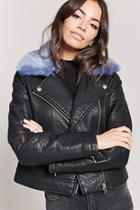 Forever21 Faux Fur Collar Moto Jacket