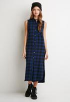 Forever21 Women's  Raw-cut Flannel Shirt Dress (navy/black)