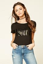 Forever21 Women's  Black Amore Graphic Tee