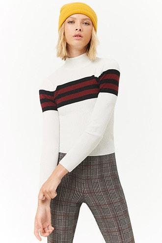 Forever21 Ribbed Striped-trim Sweater-knit Top
