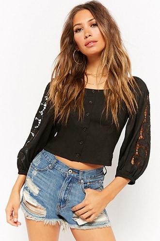 Forever21 Off-the-shoulder Crochet-trim Top