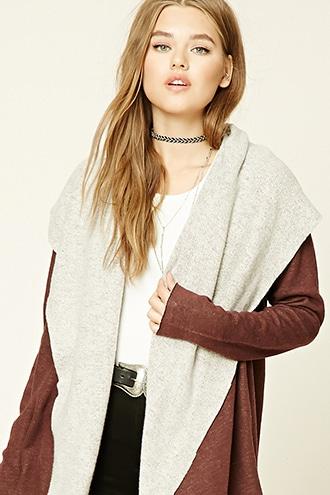 Forever21 Women's  Burgundy Shawl Collar Hooded Cardigan