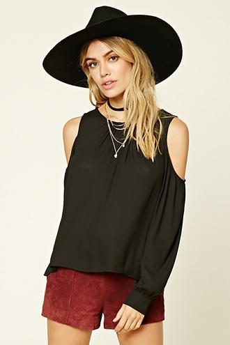 Forever21 Women's  Black Woven Open-shoulder Top