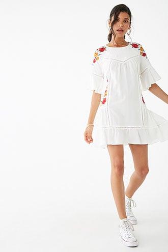 Forever21 Floral-embroidered Cutout Shift Dress