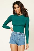 Forever21 Women's  Green Ribbed High-neck Top