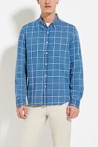 21 Men Men's  Blue & White Grid-patterned Shirt