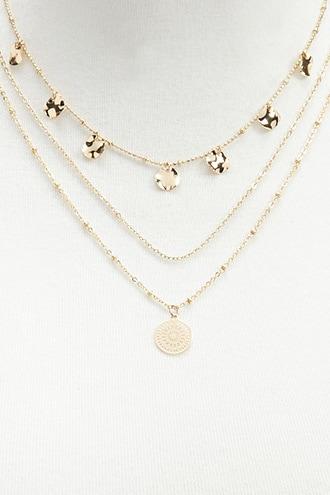 Forever21 Hammered & Etched Disc Pendant Layered Necklace
