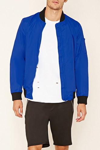 21 Men Men's  Blue Zip-up Bomber Jacket