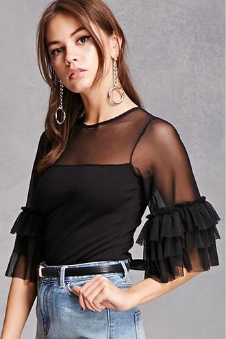 Forever21 Sheer Ruffle Sleeve Top