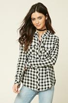 Forever21 Women's  Black & White Gingham Button-front Shirt