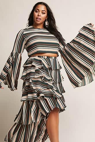 Forever21 Plus Size Ruffled Stripe High-low Skirt