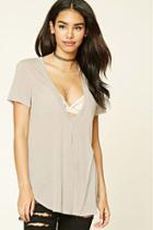 Forever21 Women's  Grey Plunging V-neck Tee